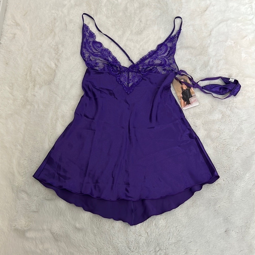 Shirley of Hollywood purple lace nightie/ chemise 2 piece NWT adjustable strap - Picture 10 of 14